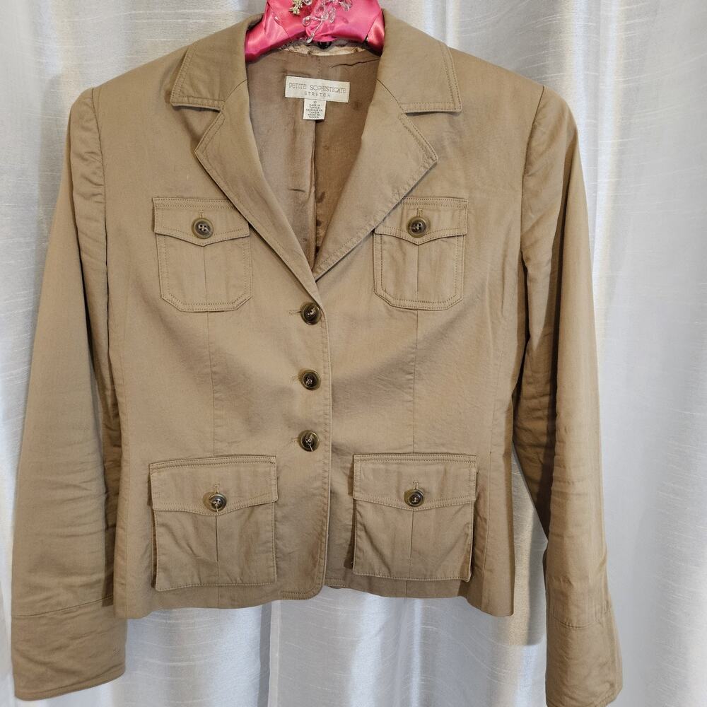 Petite Sophisticate Beige Stretch Suit Jacket Blazer Size 10 Business Casual